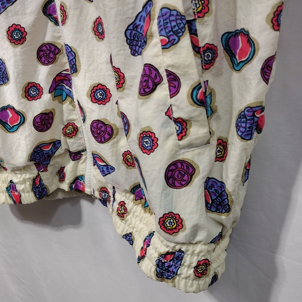 Vintage American Sportif Seashell Windbreaker Women's M Cream Colorful 80s Retro - Picture 3 of 8